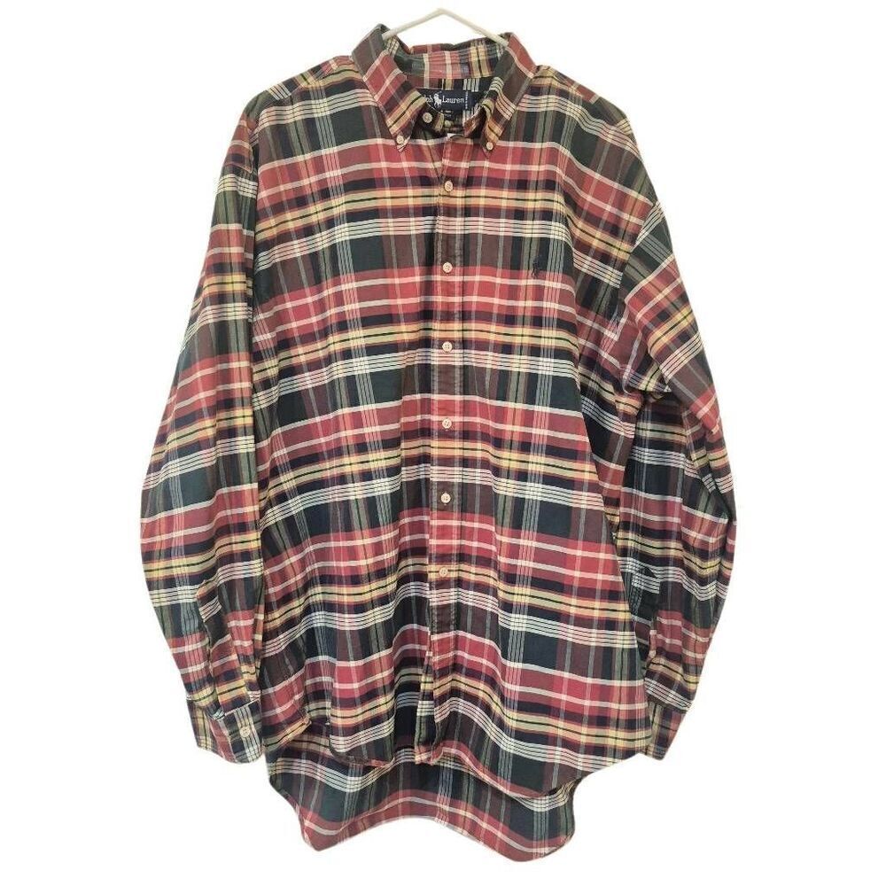 Ralph Lauren Men's Navy, Red, Green, Yellow & White Cotton Plaid Button Down 199